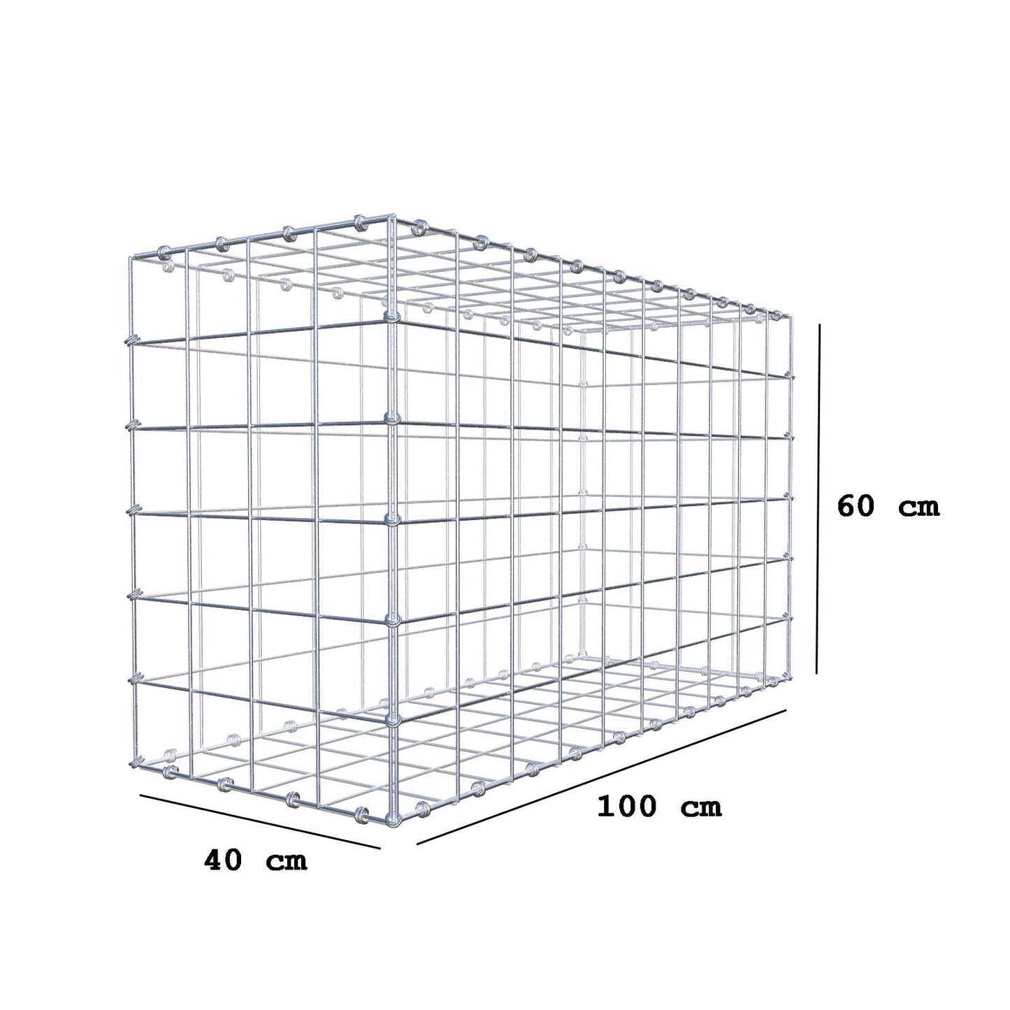Gabione 100 cm x 60 cm x 40 cm (L x H x T), Maschenweite 10 x 10 cm, Spiralring