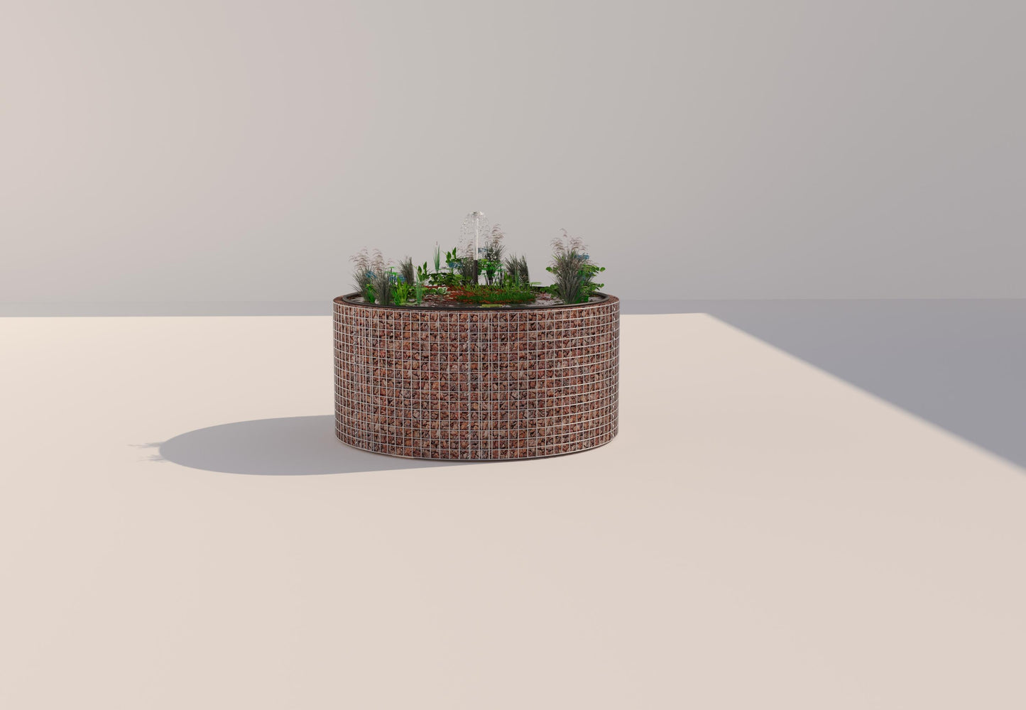 Gabionupphöjd damm, rund, ytterdiameter 172 cm, höjd 80 cm, maskstorlek 5 x 5 cm, väggtjocklek 15 cm