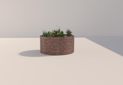 Gabionupphöjd damm, rund, ytterdiameter 172 cm, höjd 80 cm, maskstorlek 5 x 5 cm, väggtjocklek 15 cm