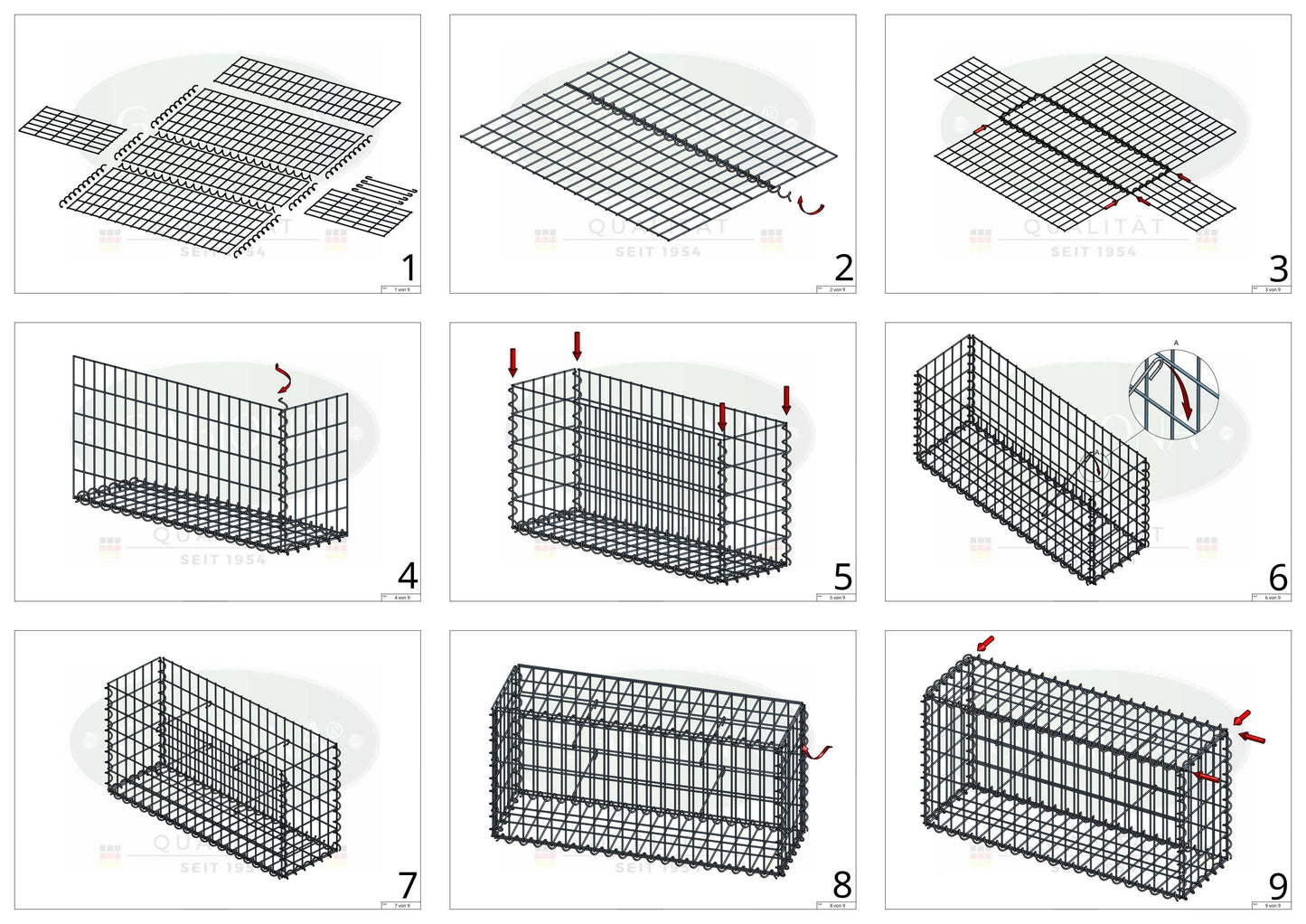 Gabion 200 cm x 100 cm x 20 cm (L x H x P), mailles 5 cm x 10 cm, spirale