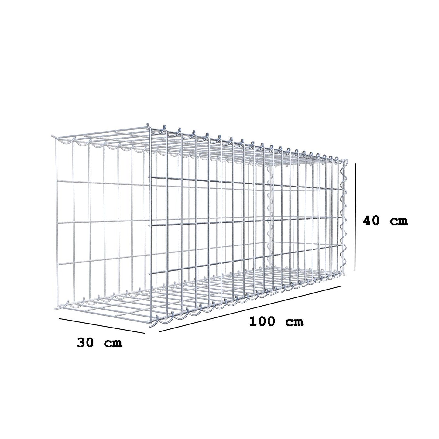 Opvokset gabion type 2 100 cm x 40 cm x 30 cm (L x H x D), maskestørrelse 5 cm x 10 cm, spiral