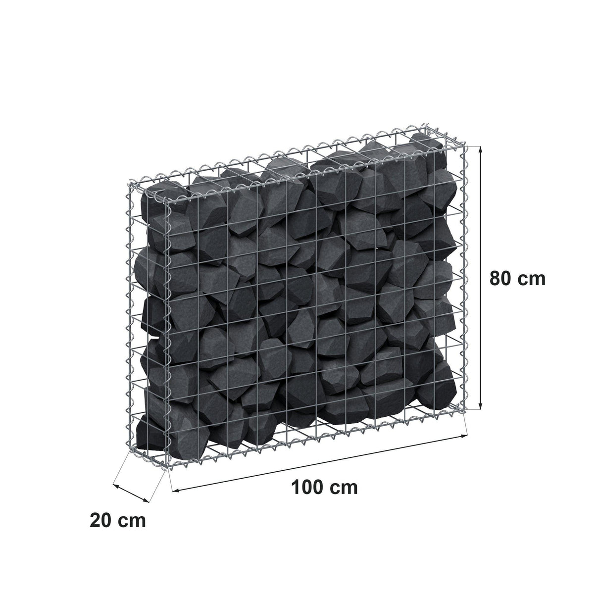 Gabião 100 cm x 80 cm x 20 cm (C x A x P), malhagem 10 cm x 10 cm, espiral