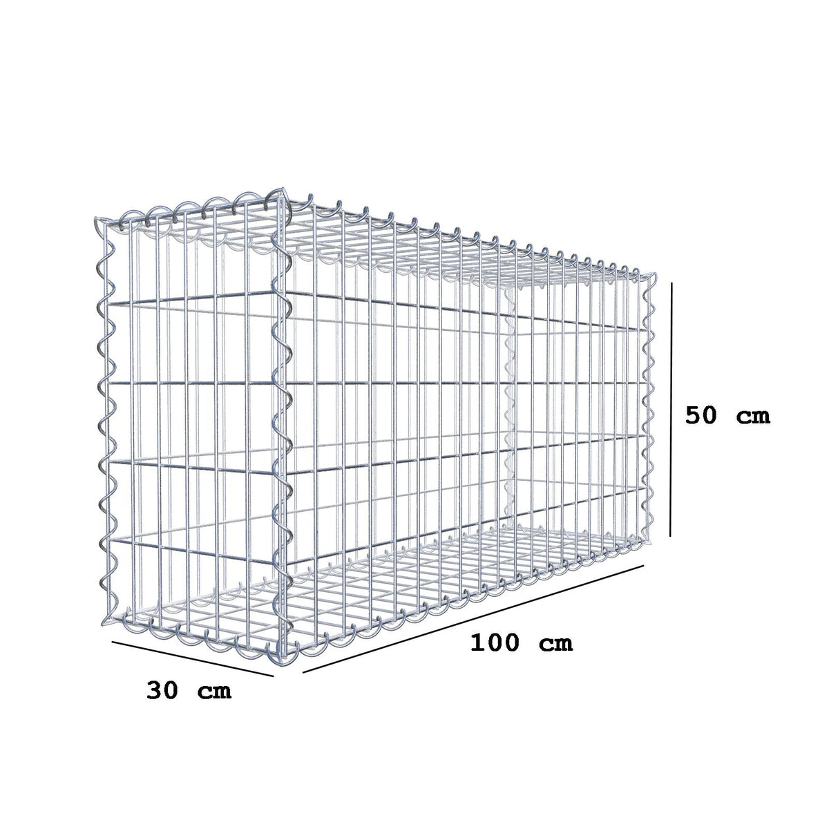 Gabion 100 cm x 50 cm x 30 cm (L x H x P), mailles 5 cm x 10 cm, spirale
