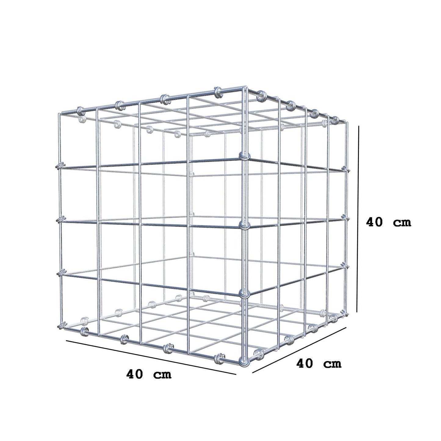 Gabione 40 cm x 40 cm x 40 cm (L x H x T), Maschenweite 10 x 10 cm, Spiralring