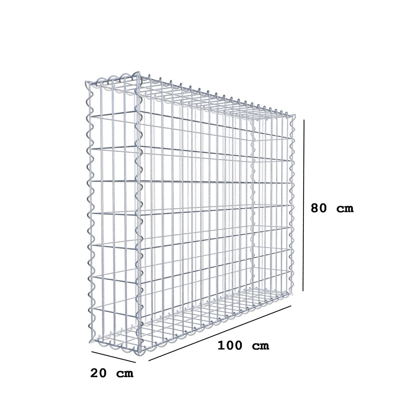 Gabion 100 cm x 80 cm x 20 cm (L x H x D), maskestørrelse 5 cm x 10 cm, spiral