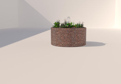 Gabionupphöjd damm, rund, ytterdiameter 172 cm, höjd 80 cm, maskstorlek 5 x 5 cm, väggtjocklek 15 cm