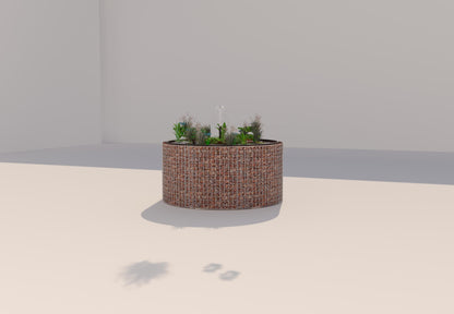 Gabionupphöjd damm, rund, ytterdiameter 172 cm, höjd 80 cm, maskstorlek 5 x 5 cm, väggtjocklek 15 cm