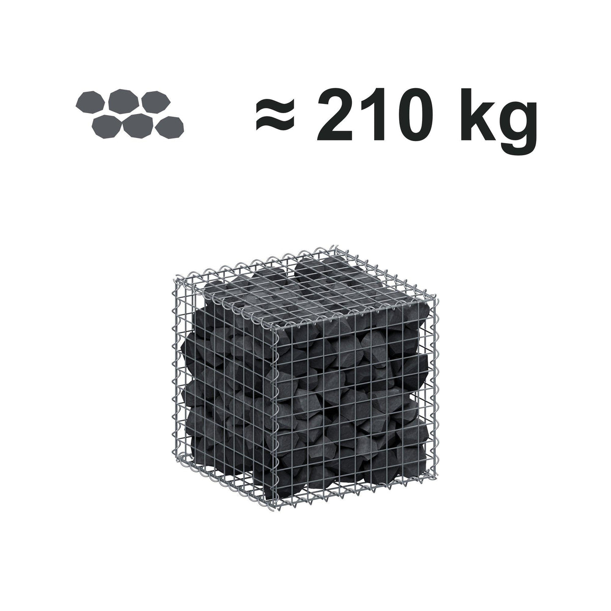 Gabião 50 cm x 50 cm x 50 cm (C x A x P), malhagem 5 cm x 5 cm, espiral