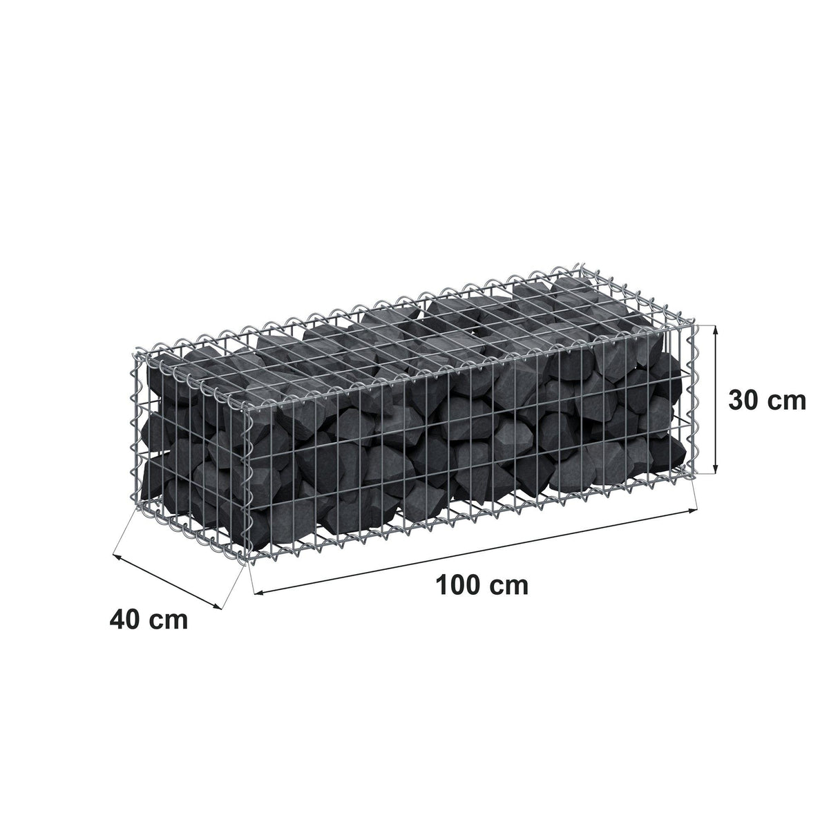 Gabion 100 cm x 30 cm x 40 cm (L x H x D), maskstorlek 5 cm x 10 cm, spiral