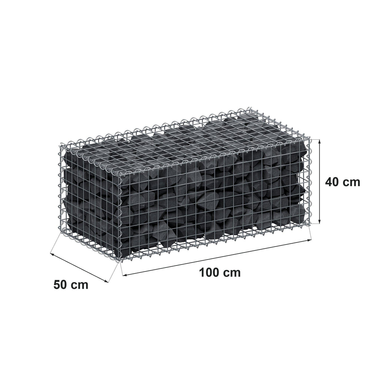 Schanskorf 100 cm x 40 cm x 50 cm (L x H x D), maaswijdte 5 cm x 5 cm, spiraalvormig