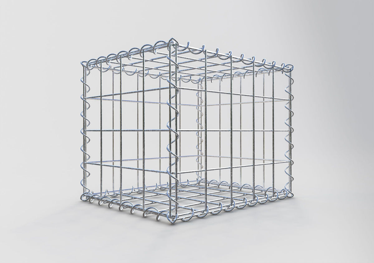 Schanskorf 50 cm x 40 cm x 40 cm (L x H x D), maaswijdte 10 cm x 10 cm, spiraalvormig