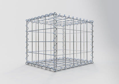 Schanskorf 50 cm x 40 cm x 40 cm (L x H x D), maaswijdte 10 cm x 10 cm, spiraalvormig