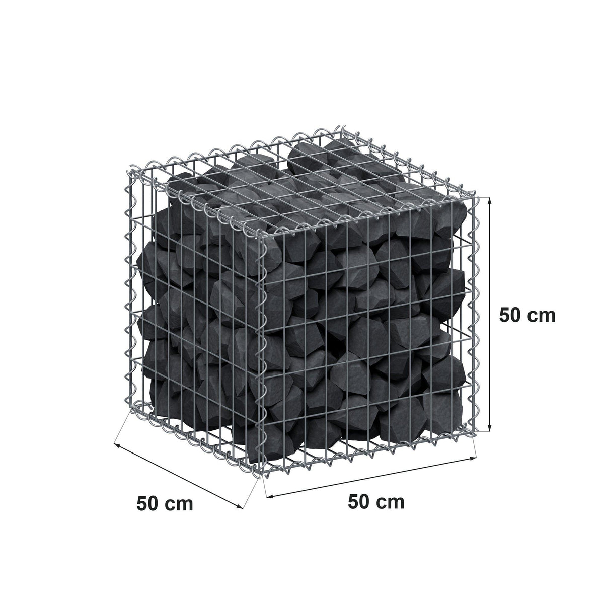 Gabion 50 cm x 50 cm x 50 cm (L x H x D), maskestørrelse 5 cm x 10 cm, spiral