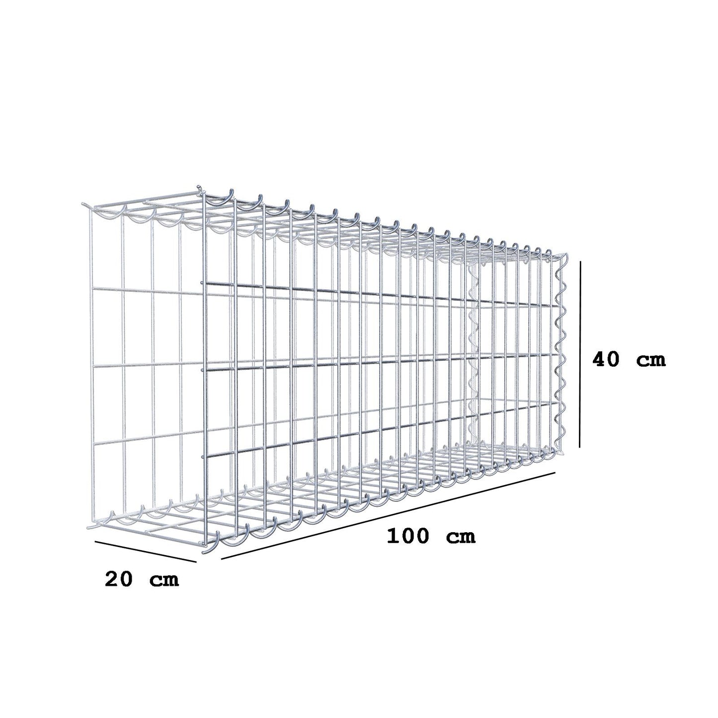 Gabion rapporté type 2 100 cm x 40 cm x 20 cm (L x H x P), mailles 5 cm x 10 cm, spirale