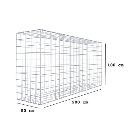 Gabion 200 cm x 100 cm x 50 cm (L x H x D), maskestørrelse 10 x 10 cm, spiralring