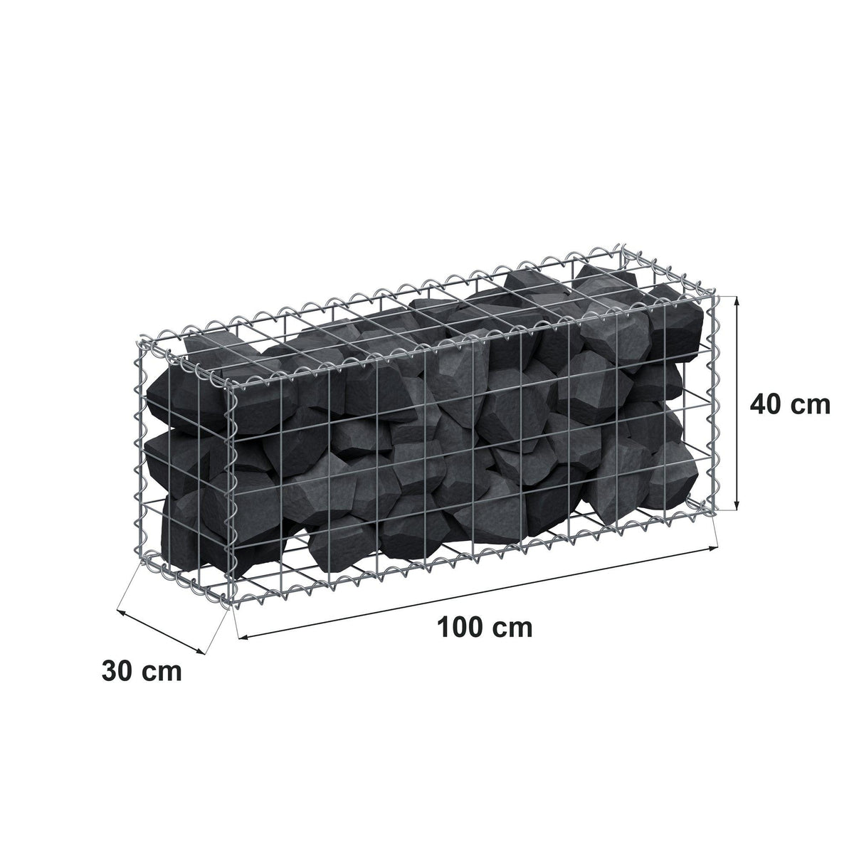 Gabion 100 cm x 40 cm x 30 cm (L x H x D), maskestørrelse 10 cm x 10 cm, spiral