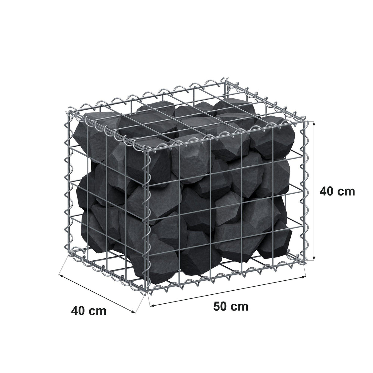 Schanskorf 50 cm x 40 cm x 40 cm (L x H x D), maaswijdte 10 cm x 10 cm, spiraalvormig