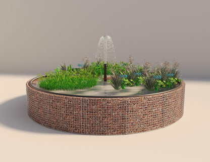 Gabbione per laghetti rialzati rotondo, diametro esterno 472 cm, altezza 80 cm, maglia 5 x 5 cm, spessore parete 15 cm