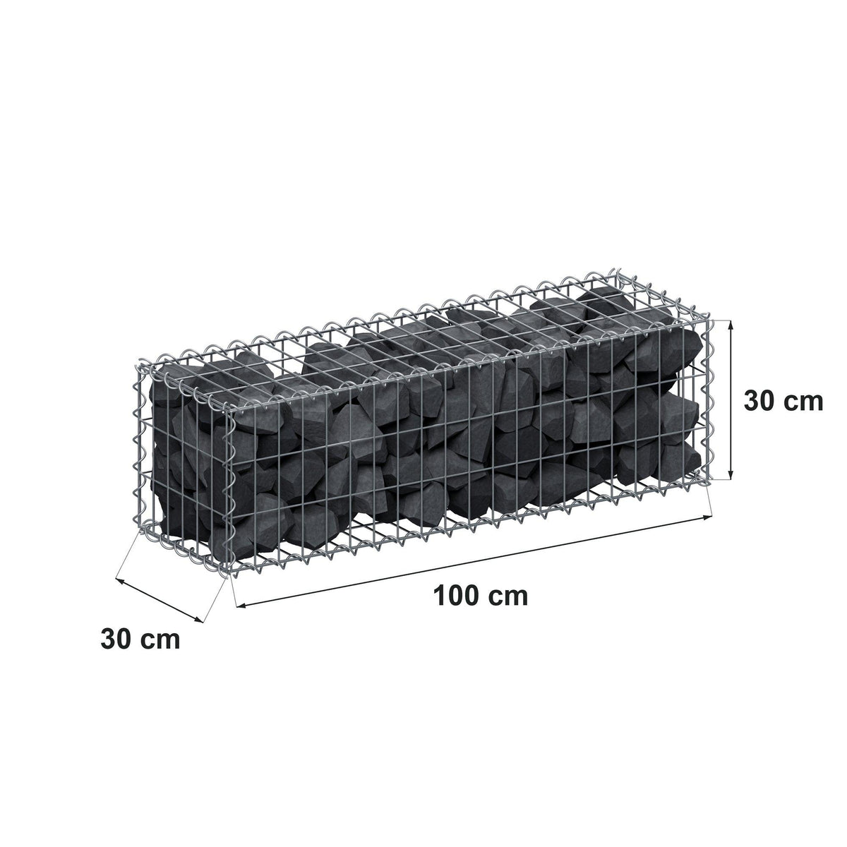 Gabione 100 cm x 30 cm x 30 cm (L x H x T), Maschenweite 5 cm x 10 cm, Spirale
