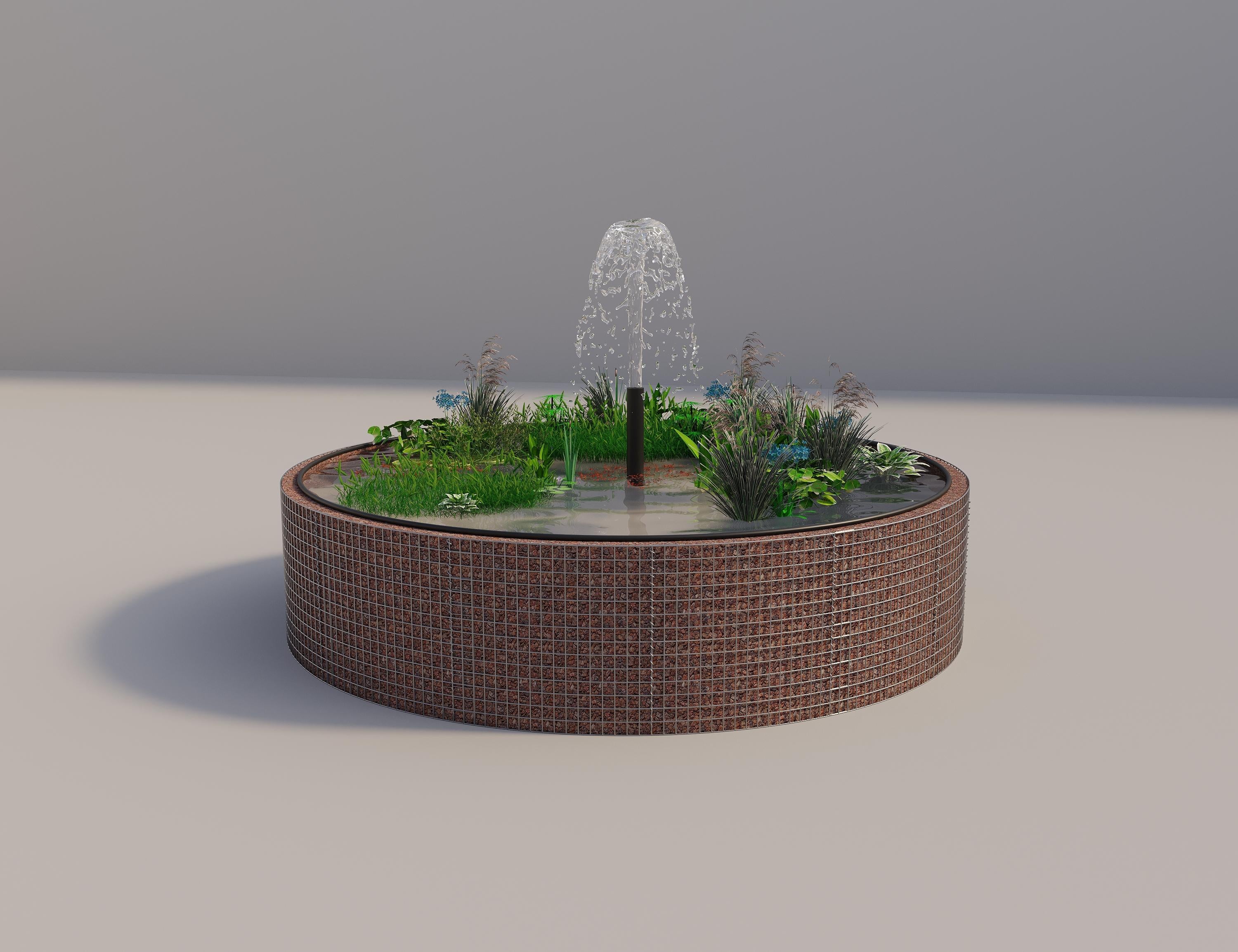 Gabião para lago elevado redondo, diâmetro exterior 352 cm, altura 80 cm, dimensão da malha 5 x 5 cm, espessura da parede 15 cm