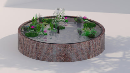 Gabionupphöjd damm, rund, ytterdiameter 202 cm, höjd 80 cm, maskstorlek 5 x 5 cm, väggtjocklek 15 cm