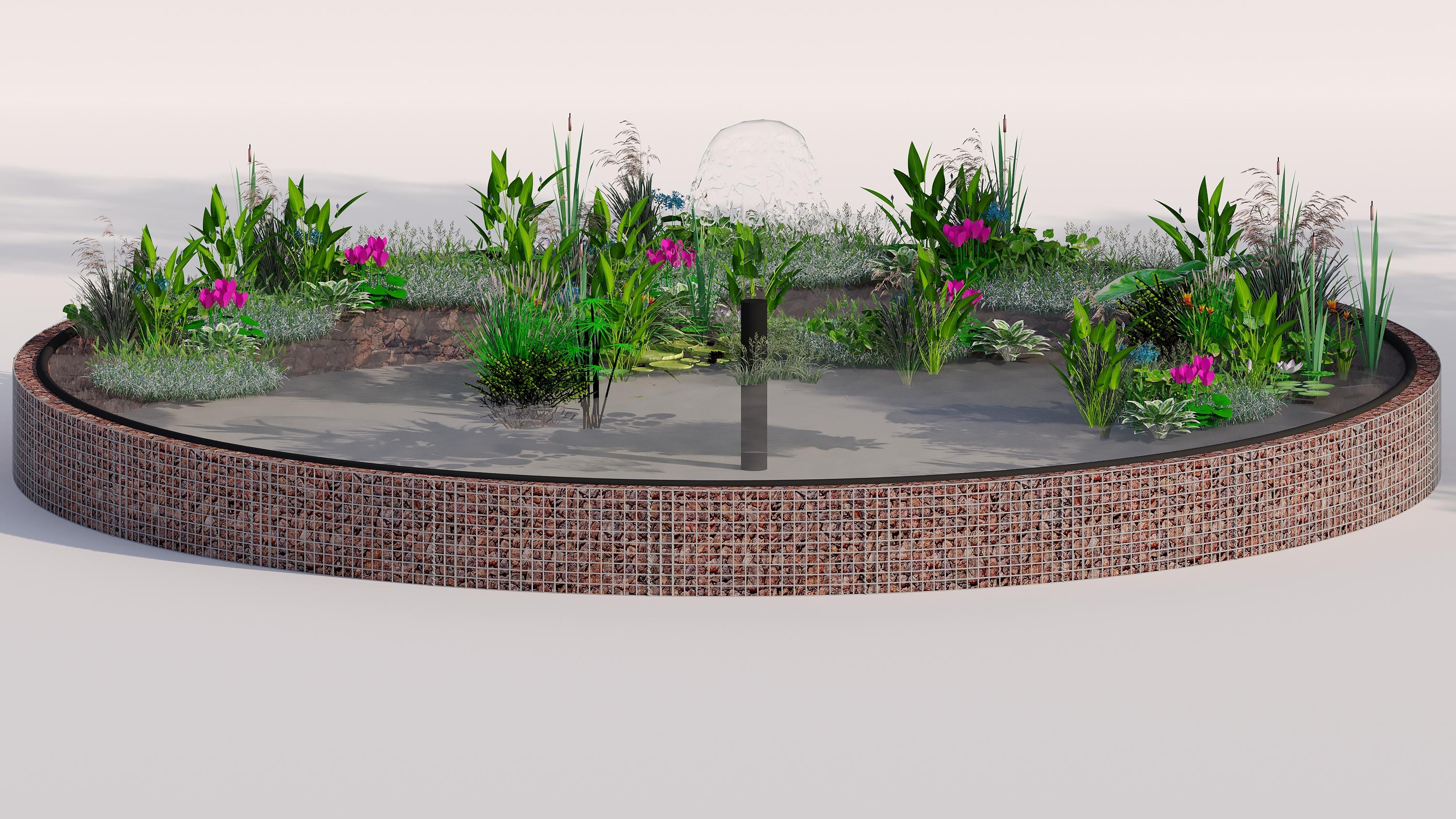 Gabion bassin surélevé rond, diamètre extérieur 292 cm, hauteur 50 cm, mailles 5 x 5 cm, épaisseur de paroi 15 cm