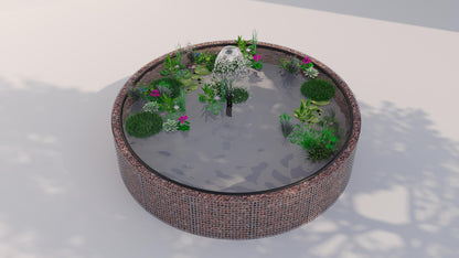 Gabionupphöjd damm, rund, ytterdiameter 202 cm, höjd 80 cm, maskstorlek 5 x 5 cm, väggtjocklek 15 cm