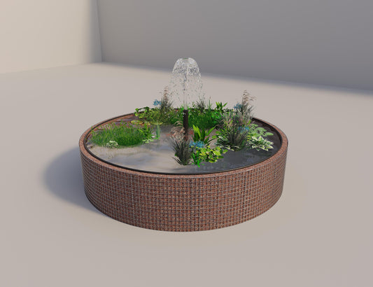 Estanque elevado de gaviones redondo, diámetro exterior 352 cm, altura 80 cm, luz de malla 5 x 5 cm, espesor de pared 15 cm