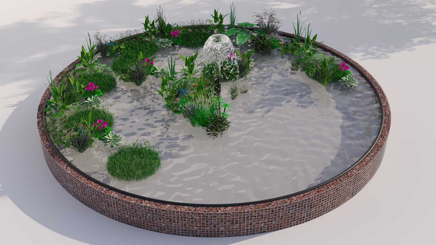 Schanskorven verhoogde vijver, rond, buitendiameter 322 cm, hoogte 50 cm, maaswijdte 5 x 5 cm, wanddikte 15 cm