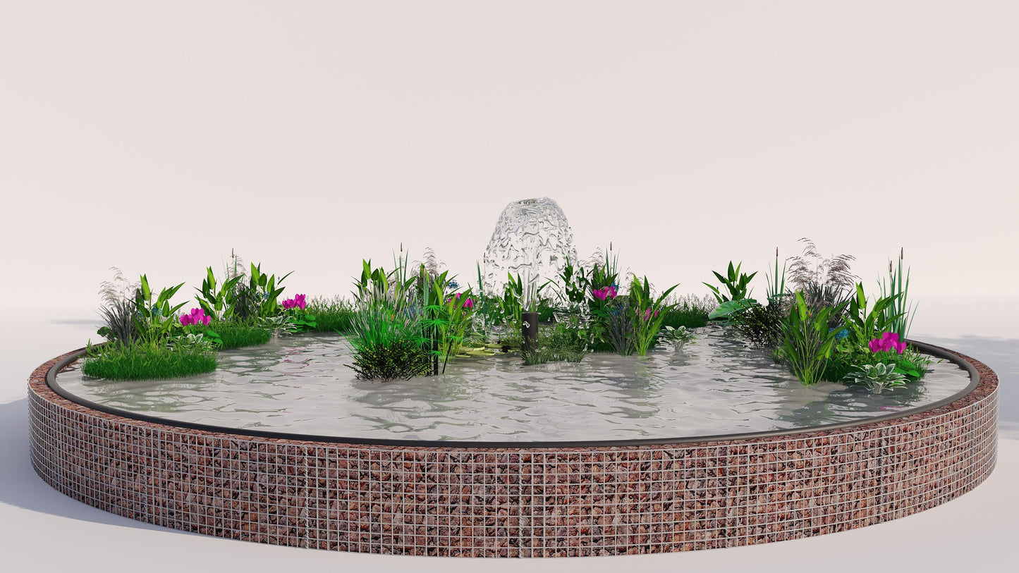 Gabion verhoogde vijver, rond, buitendiameter 292 cm, hoogte 50 cm, maaswijdte 5 x 5 cm, wanddikte 15 cm