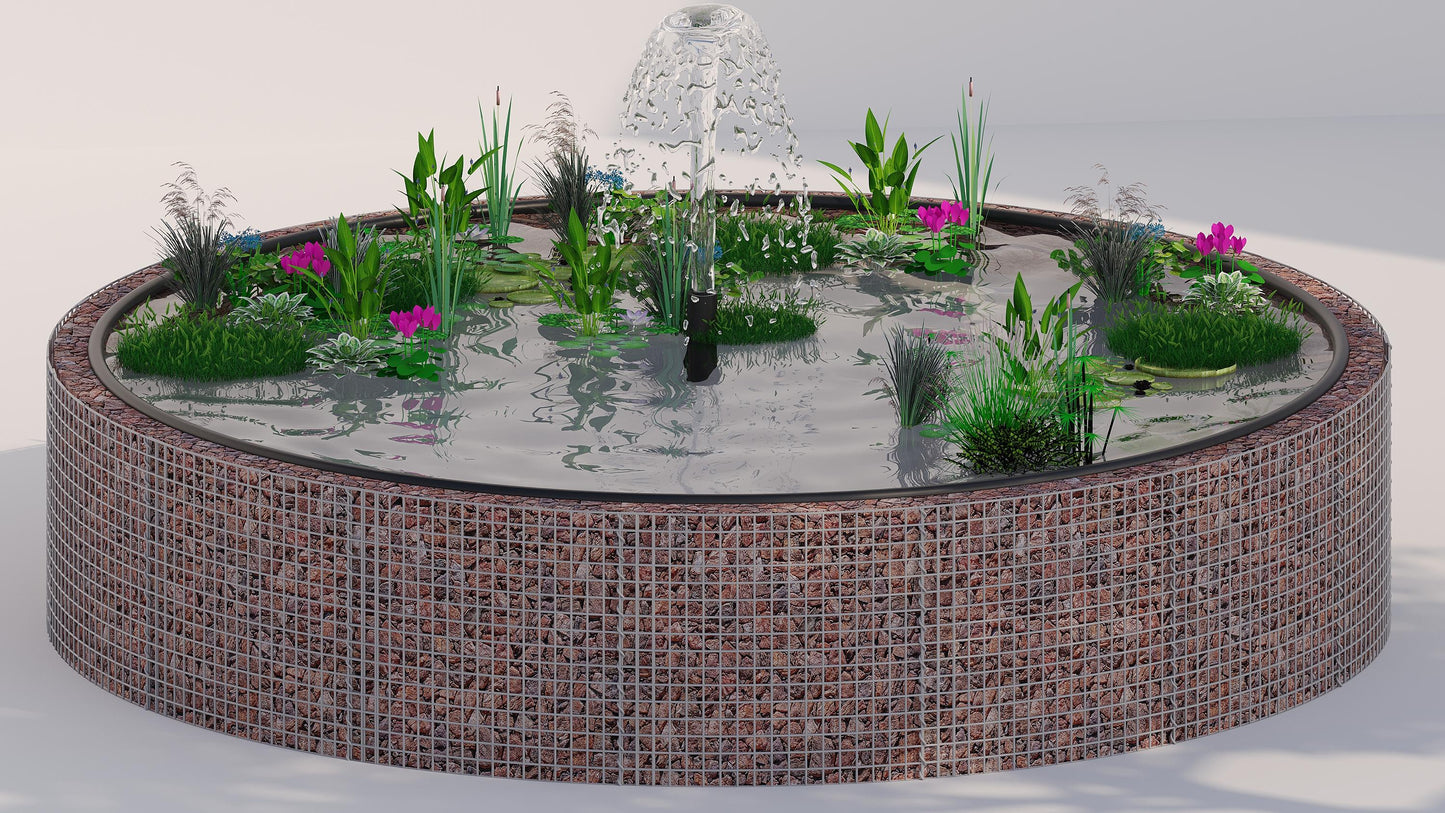 Gabionupphöjd damm, rund, ytterdiameter 202 cm, höjd 80 cm, maskstorlek 5 x 5 cm, väggtjocklek 15 cm