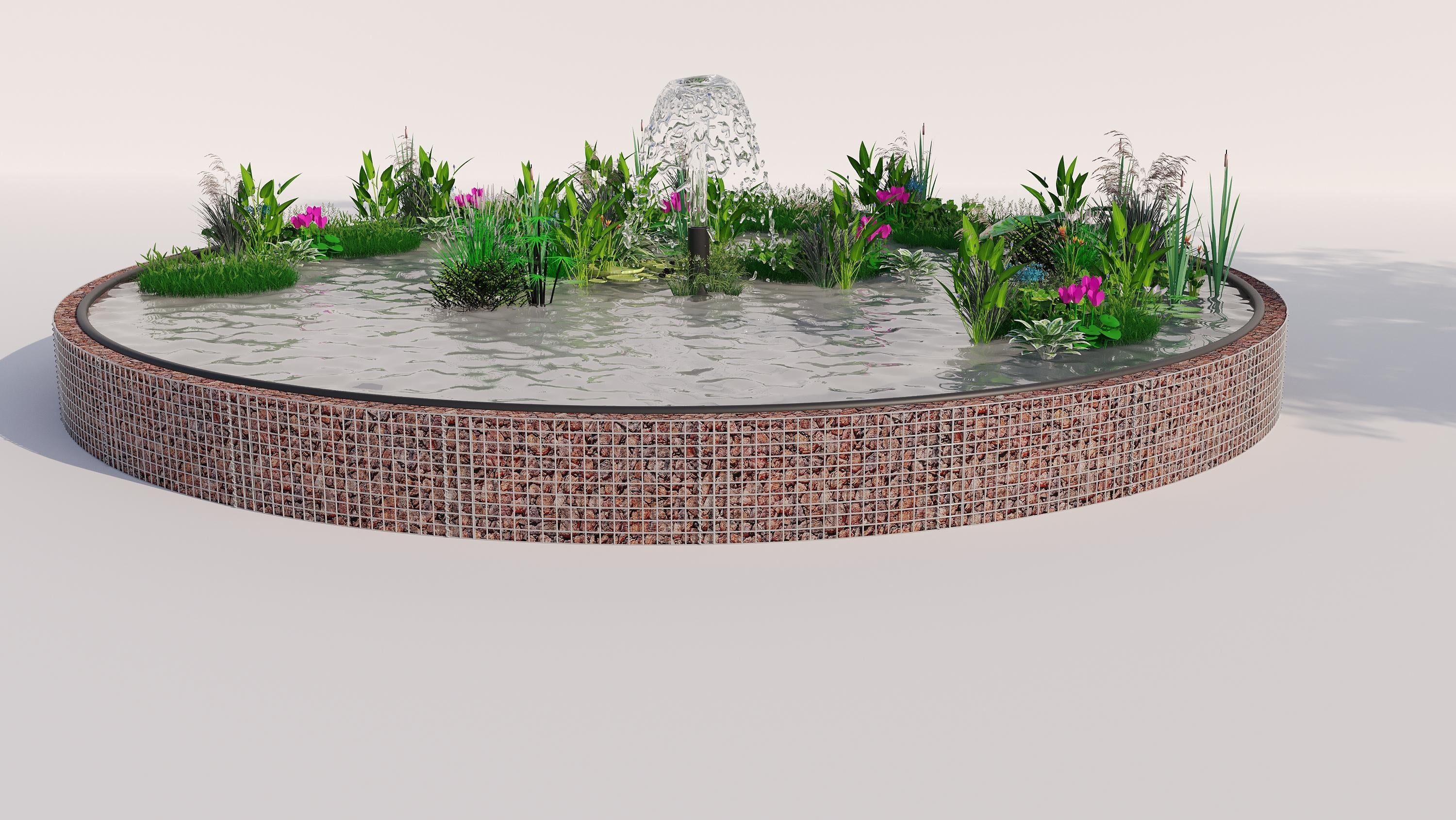 Gabion bassin surélevé rond, diamètre extérieur 292 cm, hauteur 50 cm, mailles 5 x 5 cm, épaisseur de paroi 15 cm