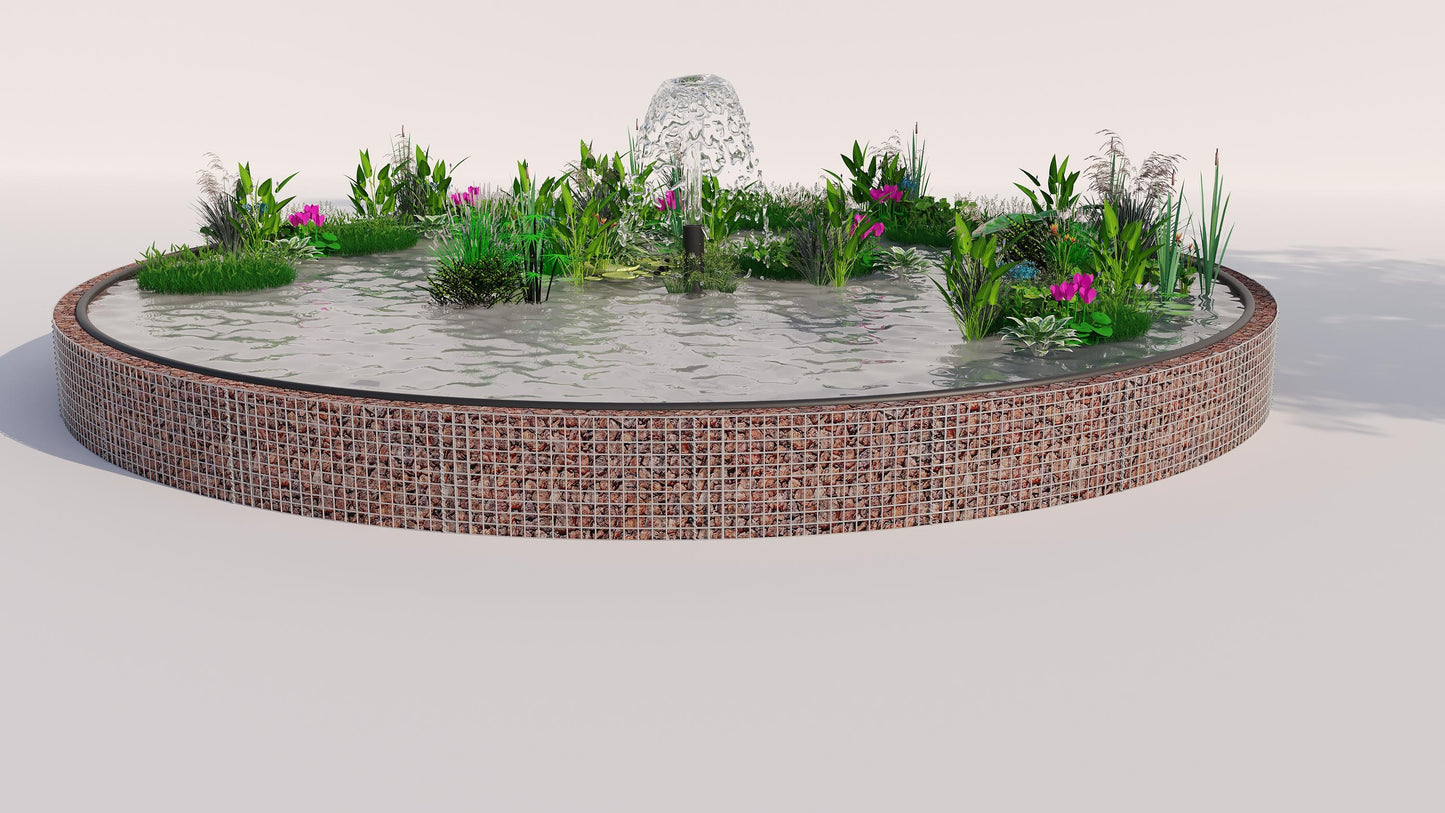 Schanskorven verhoogde vijver, rond, buitendiameter 322 cm, hoogte 50 cm, maaswijdte 5 x 5 cm, wanddikte 15 cm