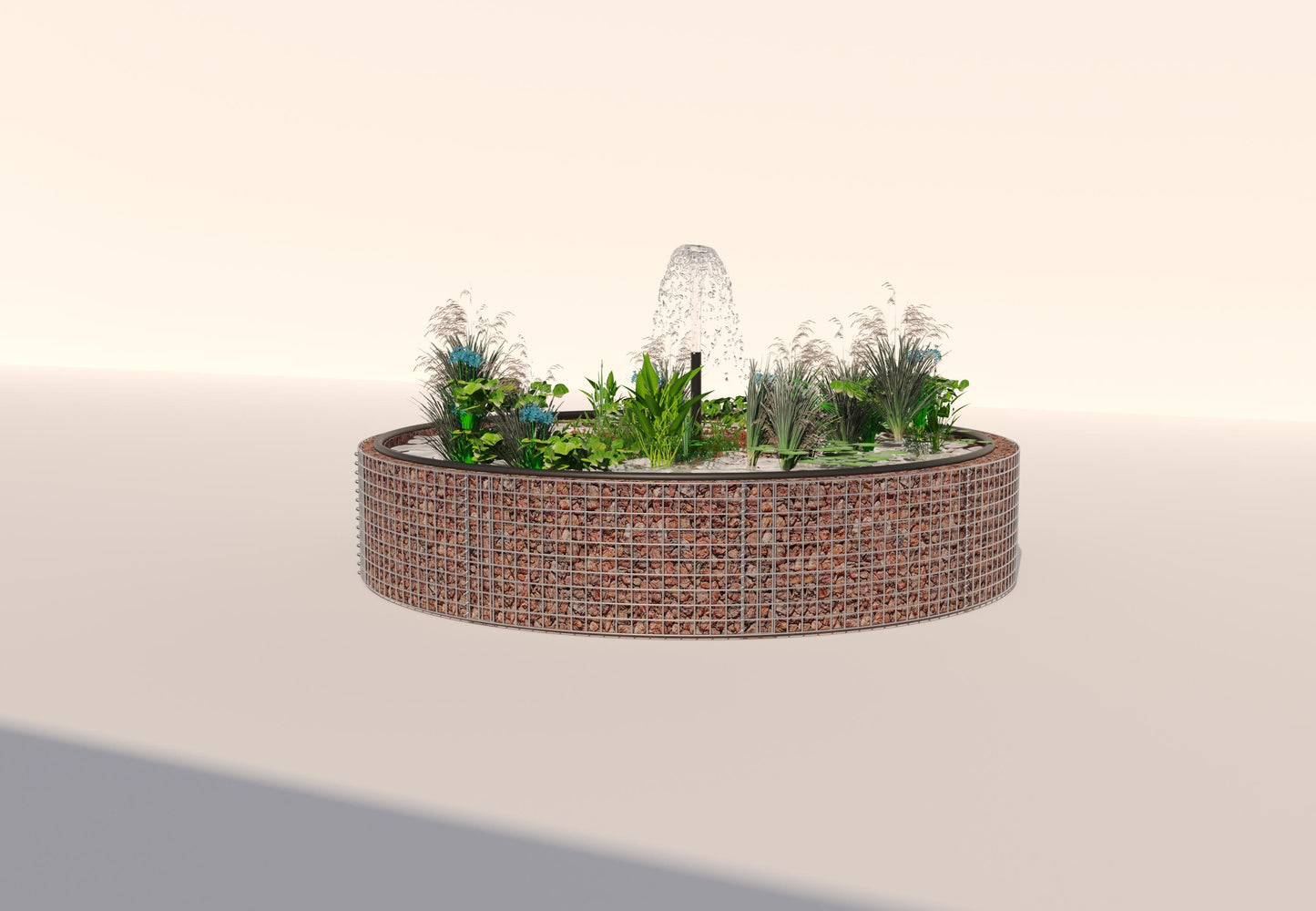 Gabion verhoogde vijver rond, buitendiameter 262 cm, hoogte 50 cm, maaswijdte 5 x 5 cm, wanddikte 15 cm